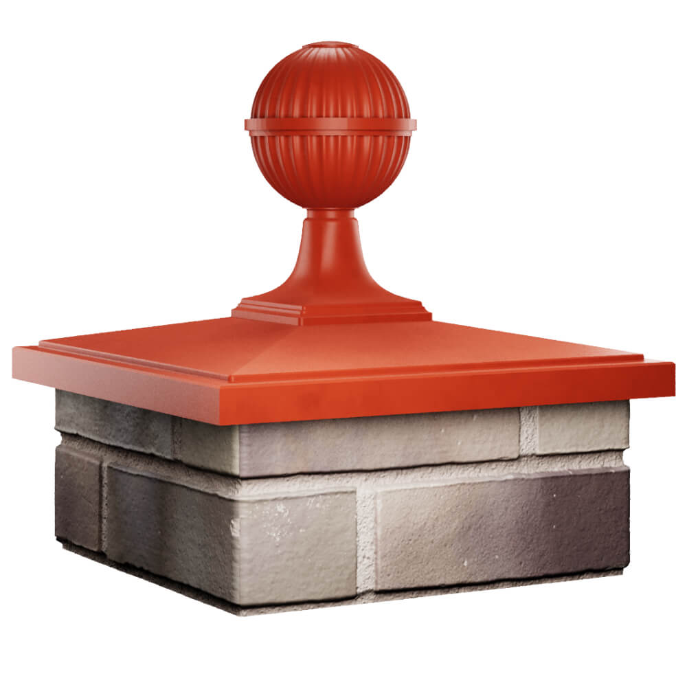 Колпак Zking БонаМоно Красный с шаром на столб 1.5х1.5 кирпича (385х385, 400х400мм) в сборе в Шахтах фото