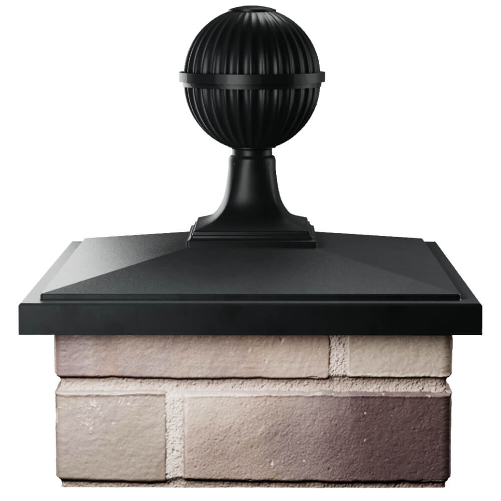 Колпак Zking БонаМоно Черный с шаром на столб 1.5х1.5 кирпича (385х385, 400х400мм) в сборе Шахты фото