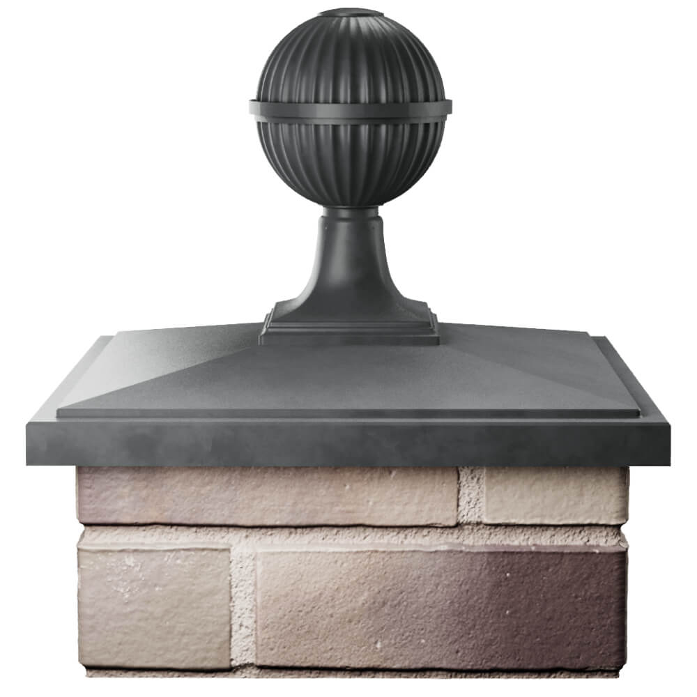 Колпак Zking БонаМоно Серый с шаром на столб 1.5х1.5 кирпича (385х385, 400х400мм) в сборе Шахты фото