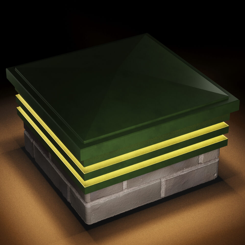 Колпак Zking Бона ХайТек Зеленый на столб 1.5х1.5 кирпича (385х385мм) с подсветкой в Шахтах фото