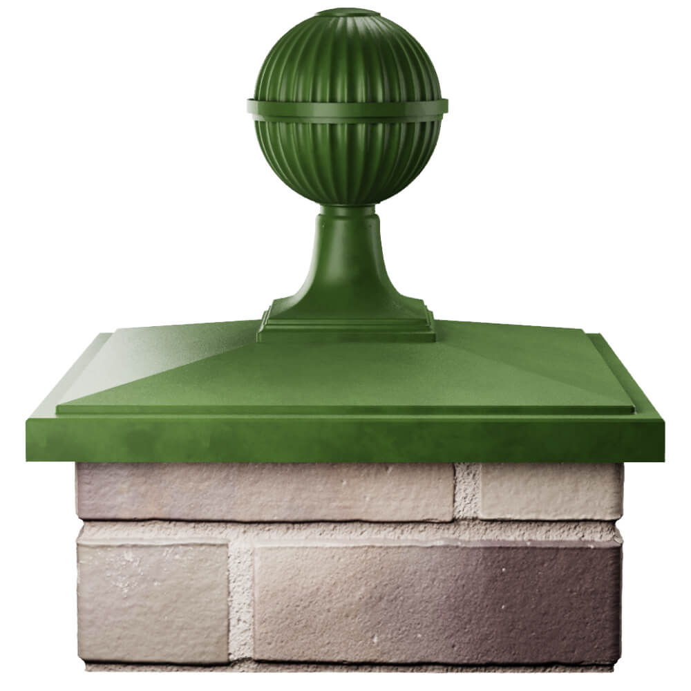 Колпак Zking БонаМоно Зеленый с шаром на столб 1.5х1.5 кирпича (385х385, 400х400мм) в сборе Шахты фото