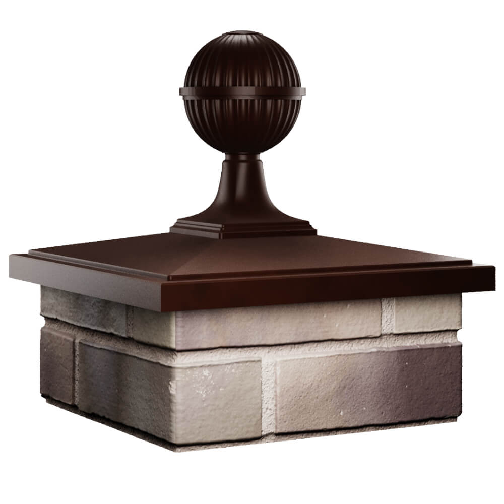 Колпак Zking БонаМоно Коричневый с шаром на столб 1.5х1.5 кирпича (385х385, 400х400мм) в сборе в Шахтах фото