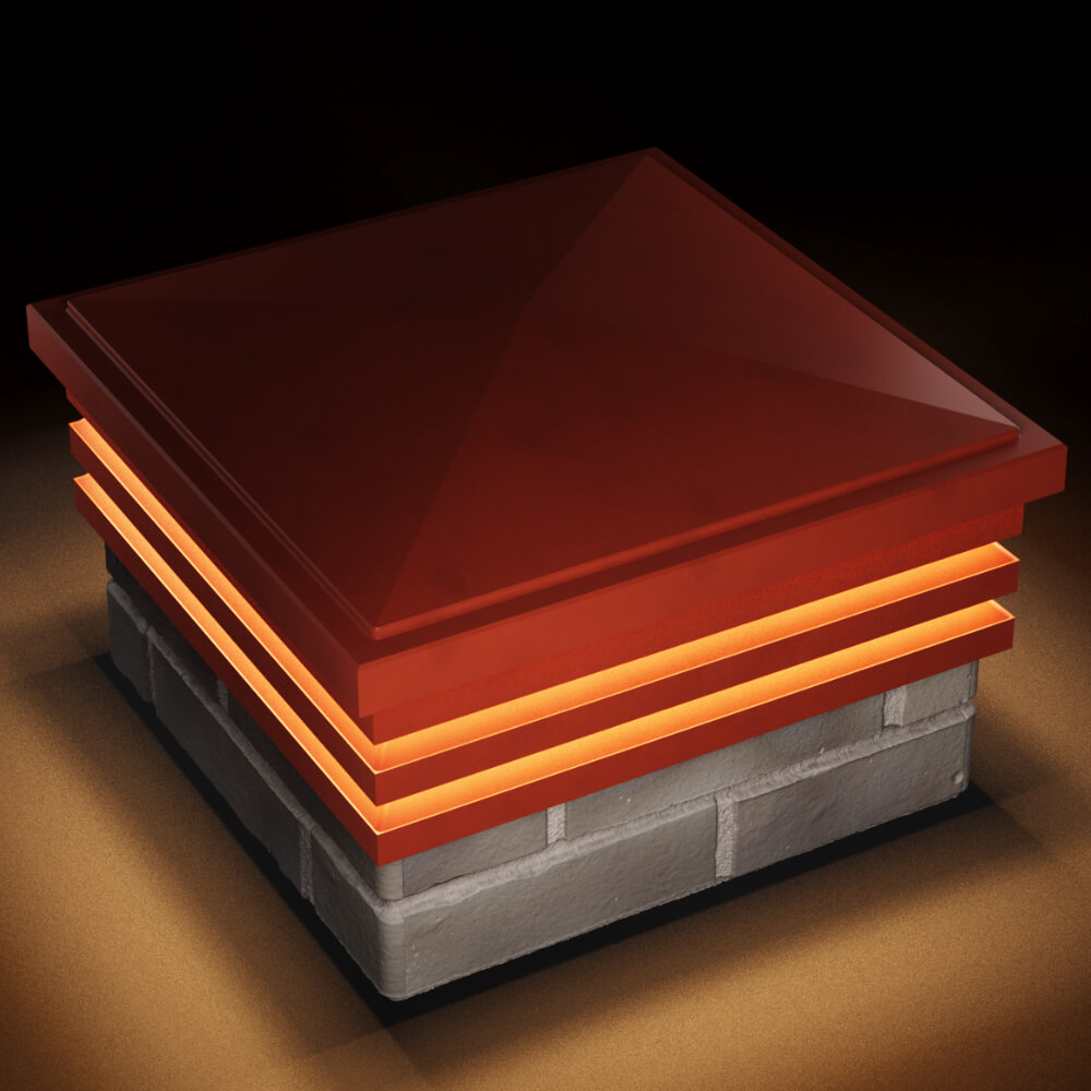 Колпак Zking Бона ХайТек Красный на столб 1.5х1.5 кирпича (385х385мм) с подсветкой в Шахтах фото