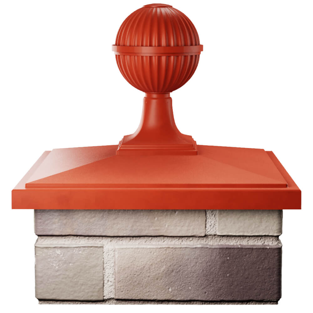 Колпак Zking БонаМоно Красный с шаром на столб 1.5х1.5 кирпича (385х385, 400х400мм) в сборе Шахты фото