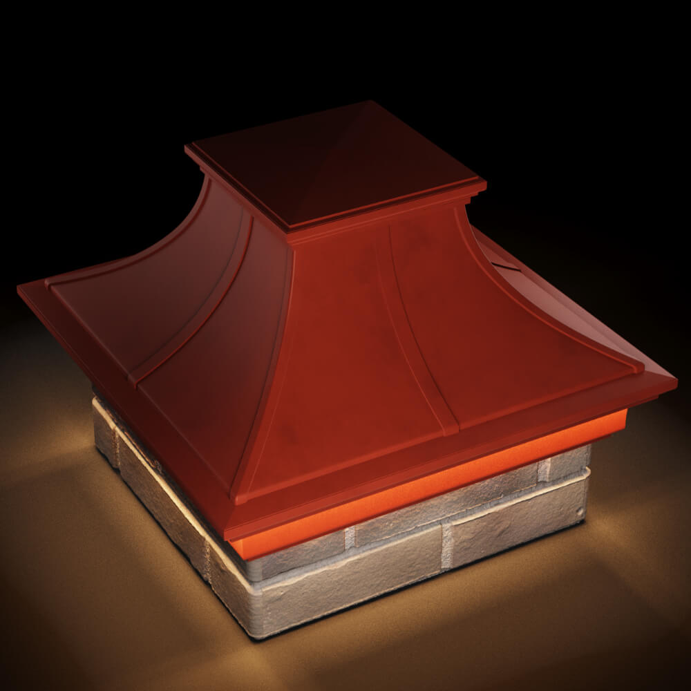Колпак Zking Монблан Премиум Красный на столб 1.5х1.5 кирпича (385х385мм) с подсветкой в Шахтах фото