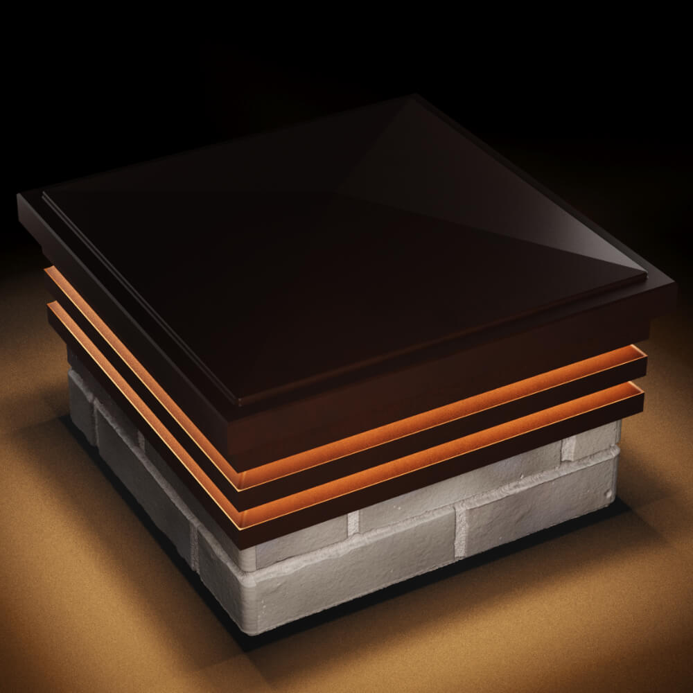 Колпак Zking Бона ХайТек Коричневый на столб 1.5х1.5 кирпича (385х385мм) с подсветкой в Шахтах фото