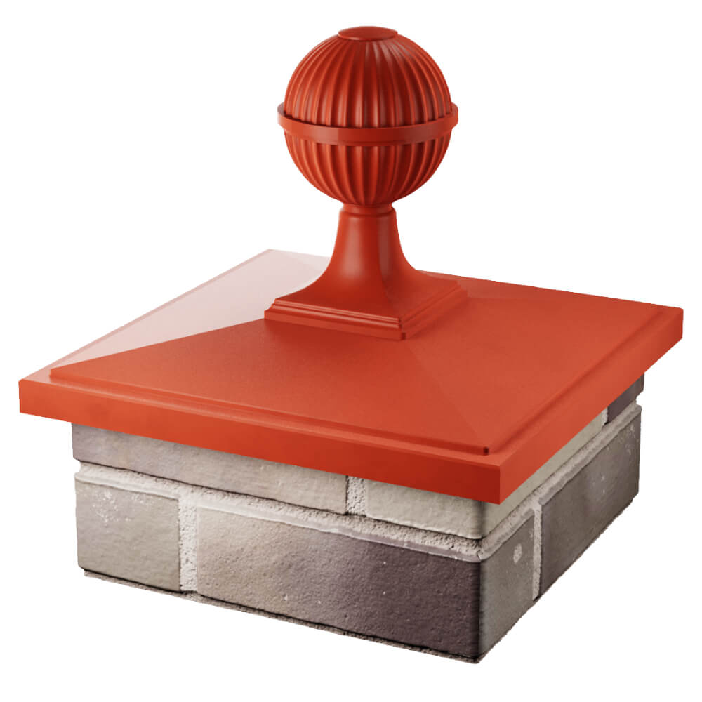 Колпак Zking БонаМоно Красный с шаром на столб 1.5х1.5 кирпича (385х385, 400х400мм) в сборе в Шахтах фото