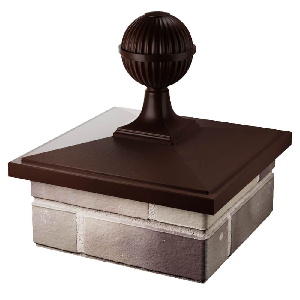Колпак Zking БонаМоно Коричневый с шаром на столб 1.5х1.5 кирпича (385х385, 400х400мм) в сборе в Шахтах фото
