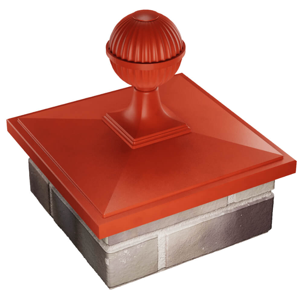 Колпак Zking БонаМоно Красный с шаром на столб 1.5х1.5 кирпича (385х385, 400х400мм) в сборе в Шахтах фото