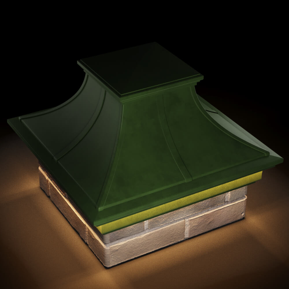 Колпак Zking Монблан Премиум Зеленый на столб 1.5х1.5 кирпича (385х385мм) с подсветкой в Шахтах фото